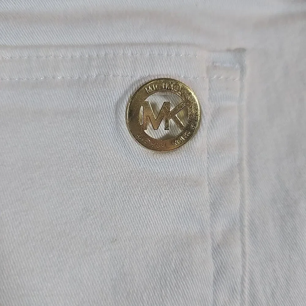 Michael Kors Jeans Izzy Skinny White Denim Size 16W Gold Zip Accents Stretch